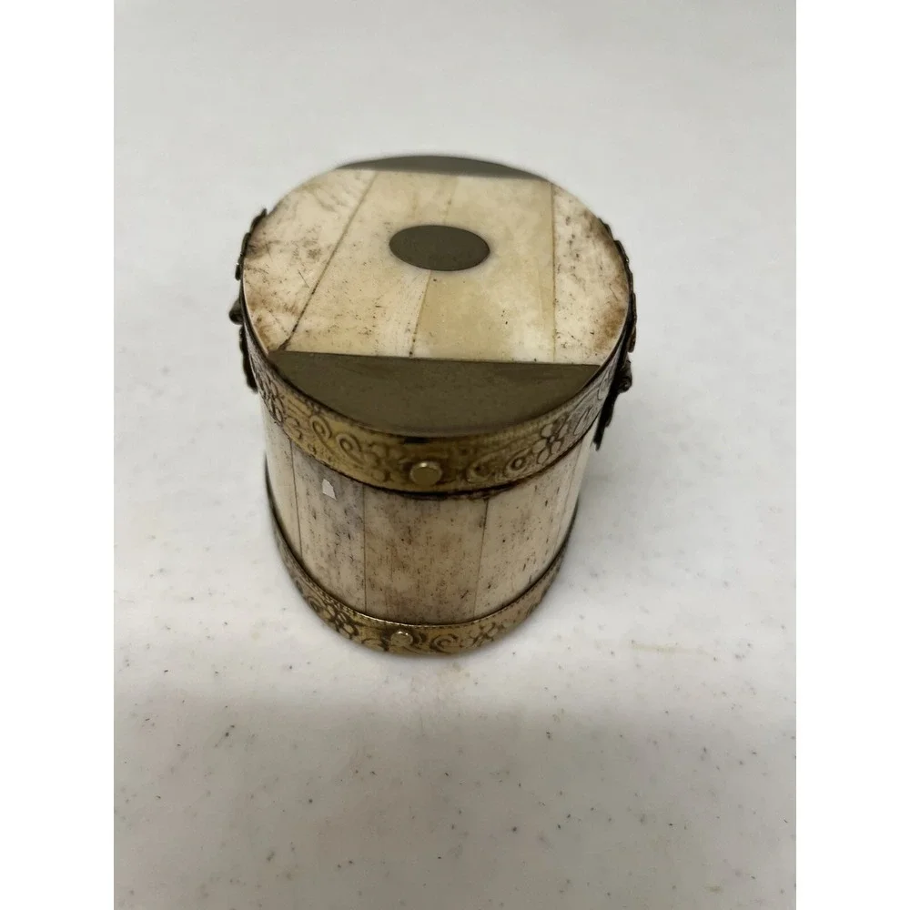 Vintage Set of 2 Handcrafted Bone & Brass Hinged Trinket Jewerly Box India‎